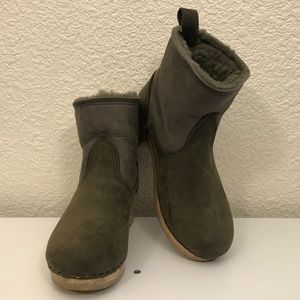 GUC No. 6 Shearling Ankle Platform Clog Boots/Bootie Olive/Grey 38